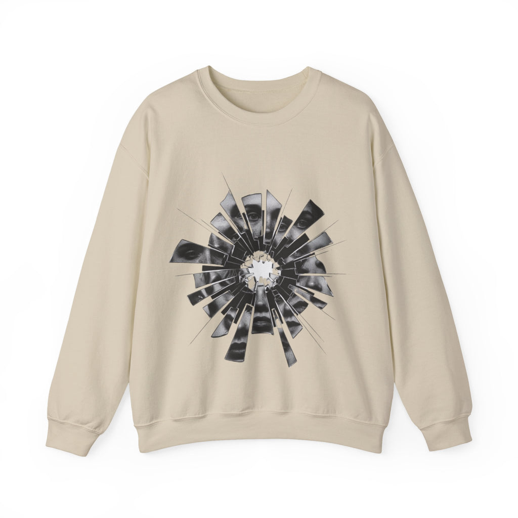 Broken Glass Flower Crewneck Sweatshirt — Monochrome Shattered Floral Graphic