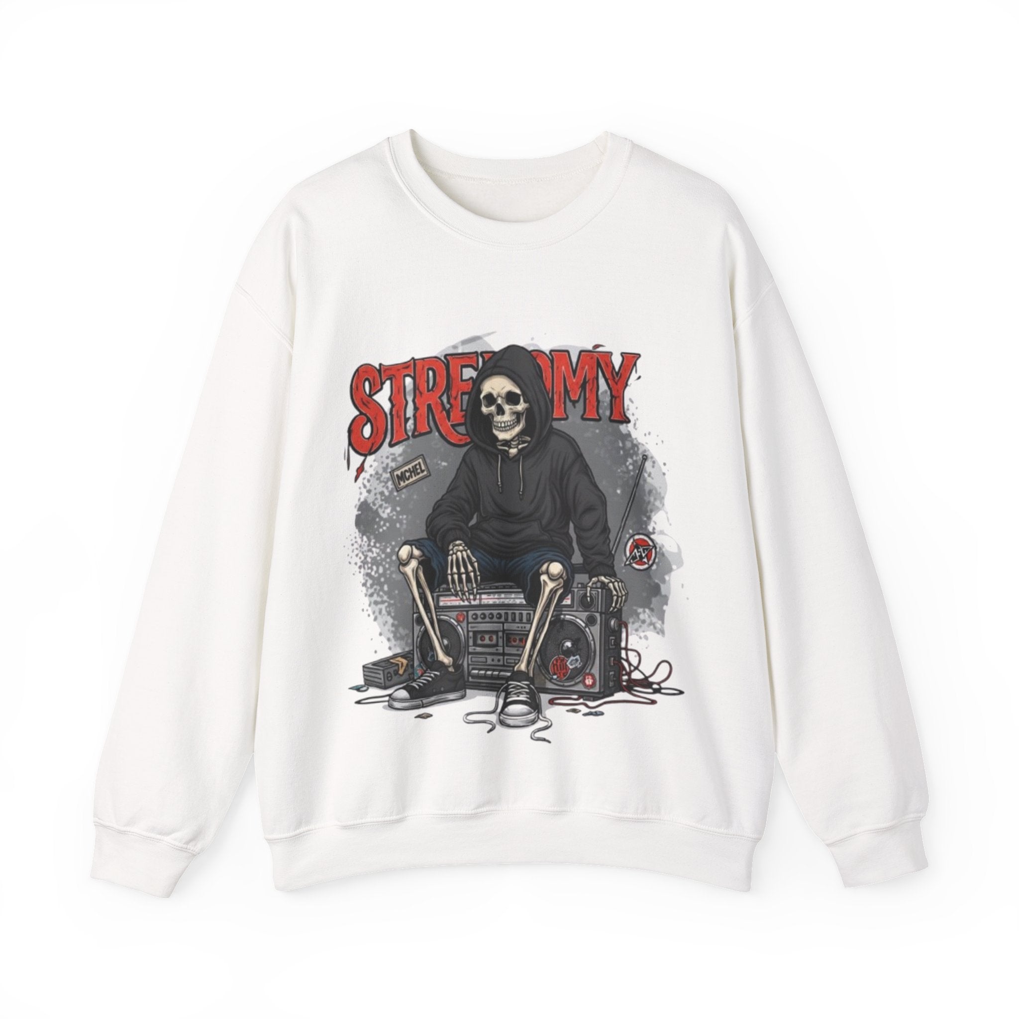 Streamy Grim Reaper Crewneck Sweatshirt — Streaming Gamer Skull Hoodie Design