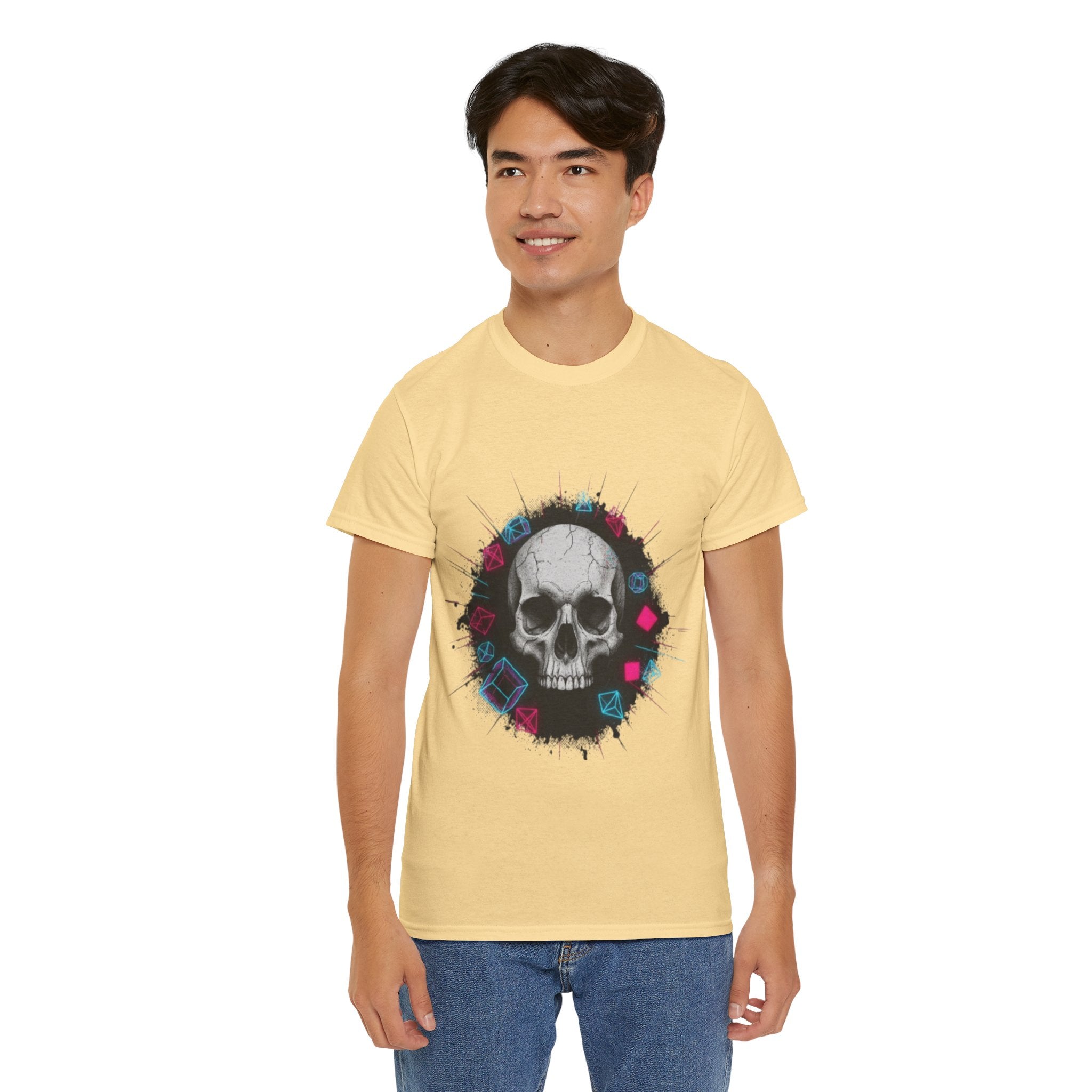Skull Splash Graphic Tee — Neon Roses & Dice Skull T-Shirt