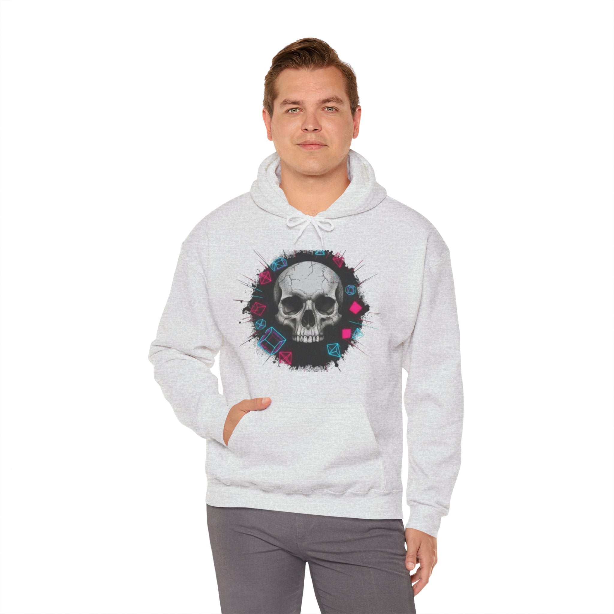 Skull Retro Vaporwave Hoodie — Neon 80s Skull Graphic Sweatshirt