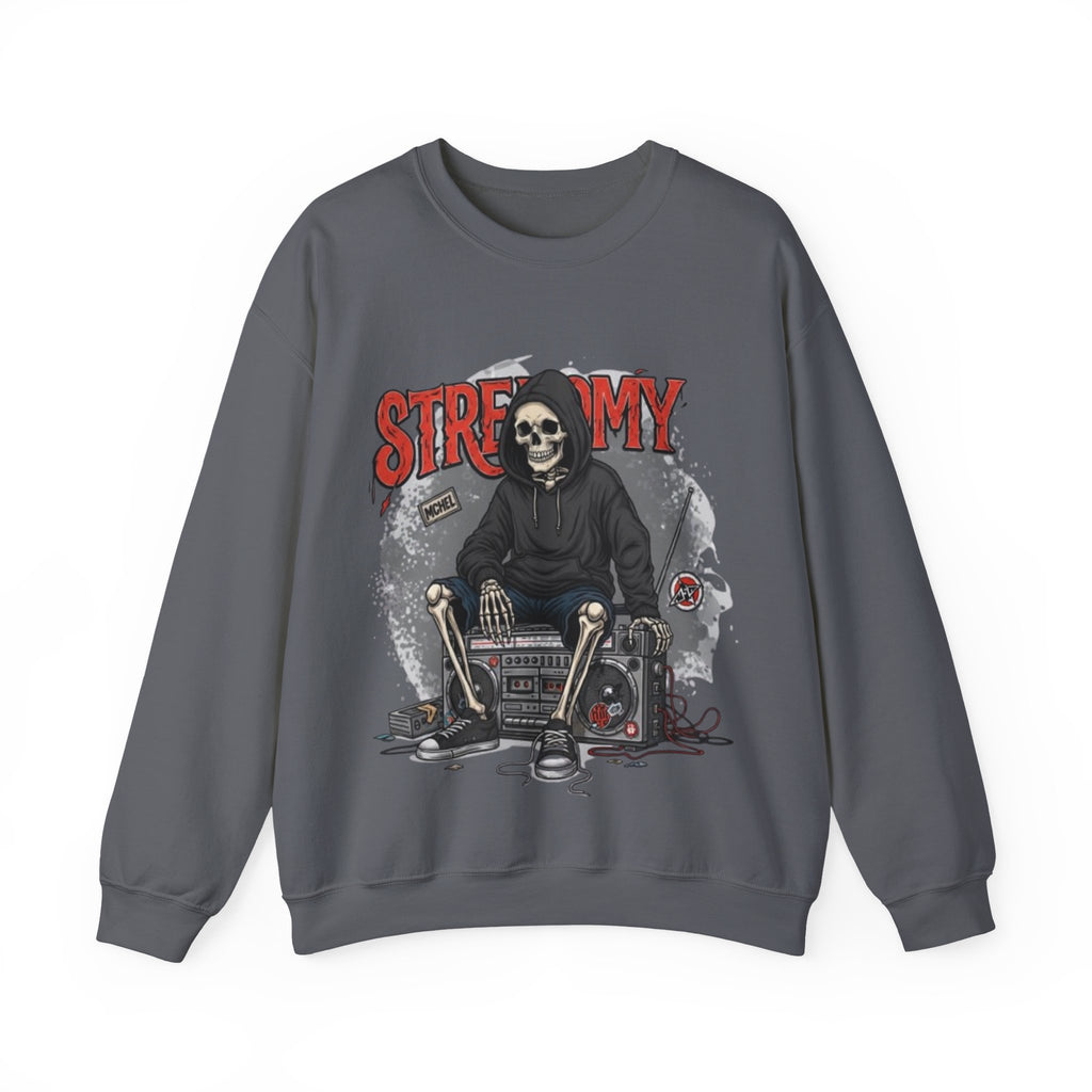 Streamy Grim Reaper Crewneck Sweatshirt — Streaming Gamer Skull Hoodie Design