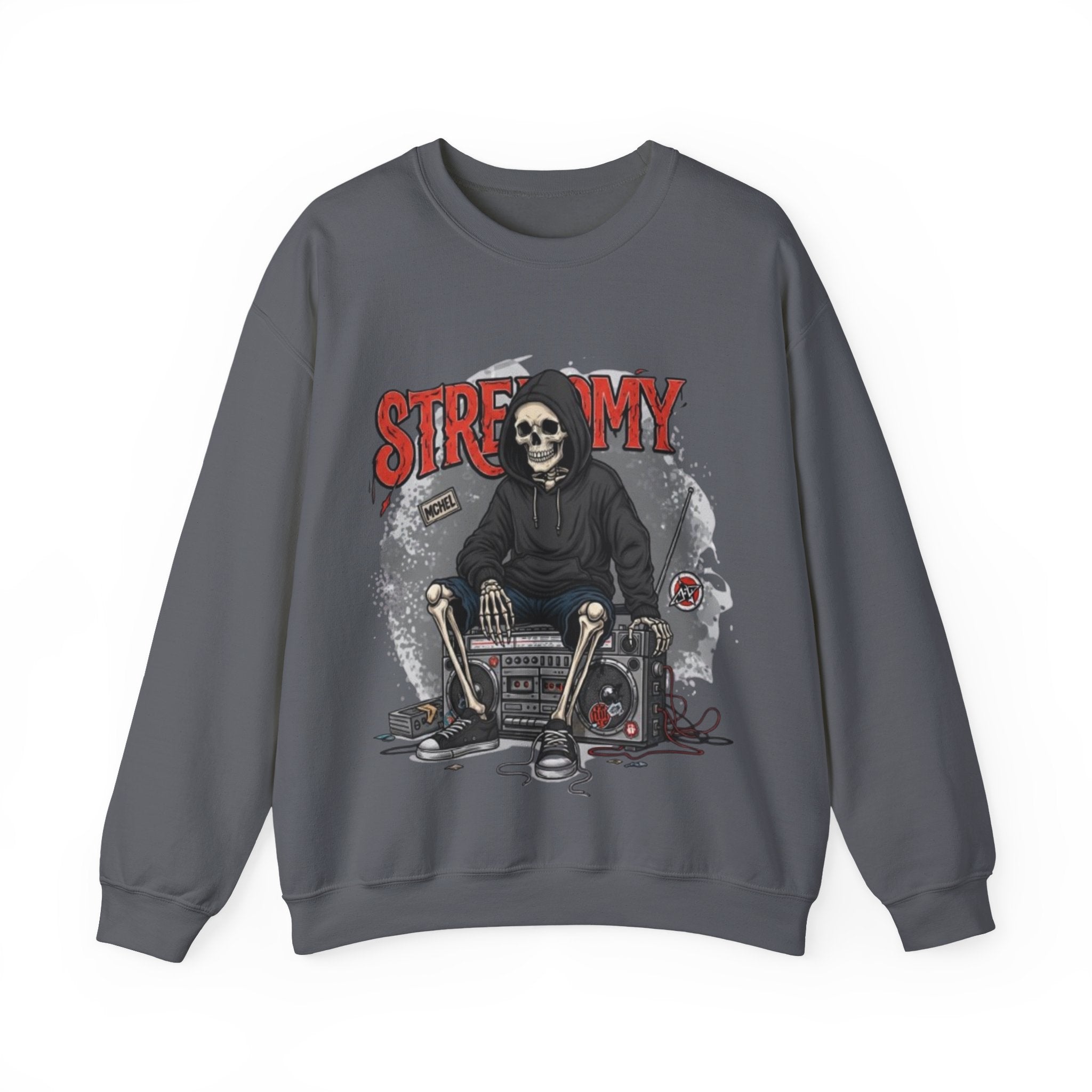 Streamy Grim Reaper Crewneck Sweatshirt — Streaming Gamer Skull Hoodie Design