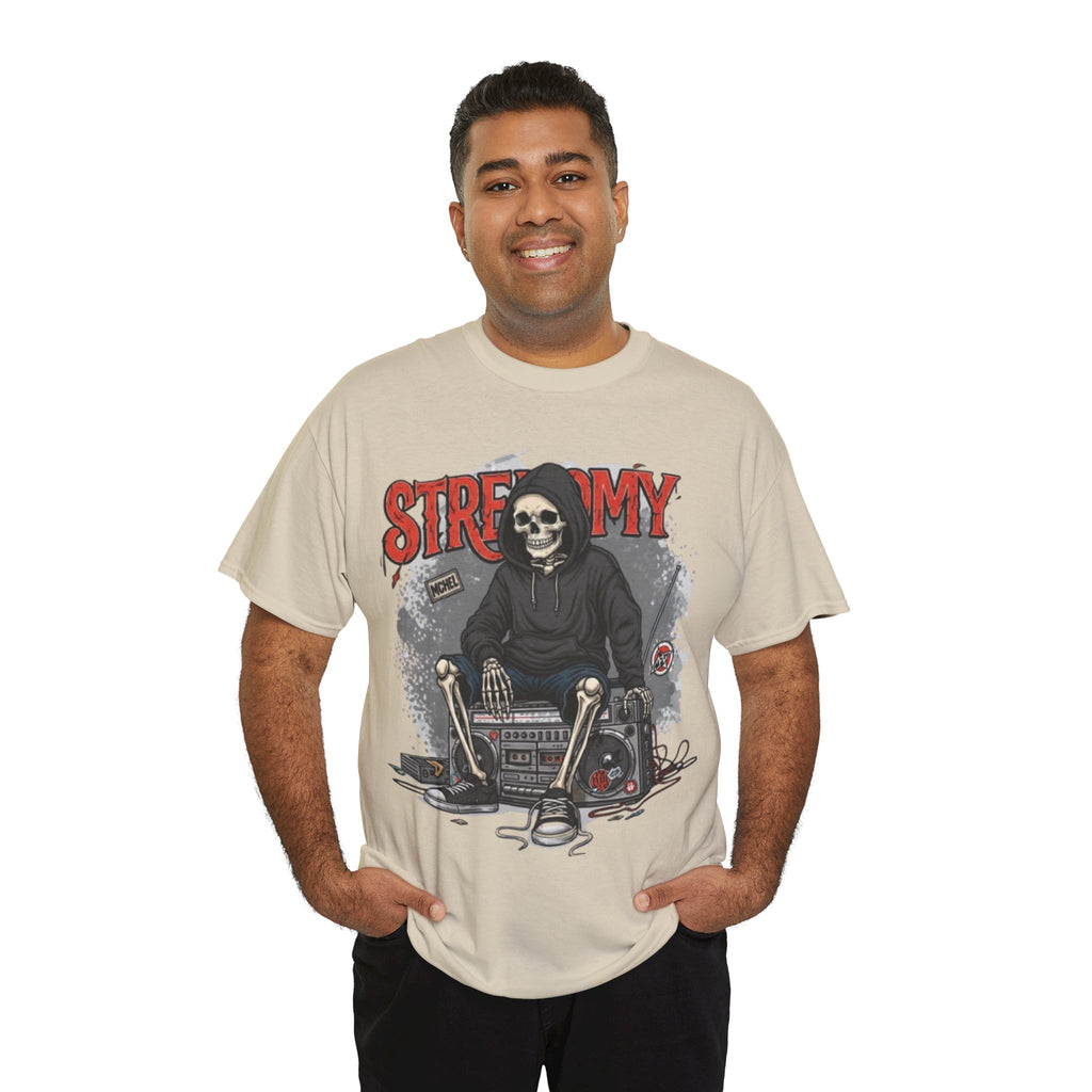 Skeleton DJ Tee — “STRF MY” Retro Grunge Music Skull T-Shirt