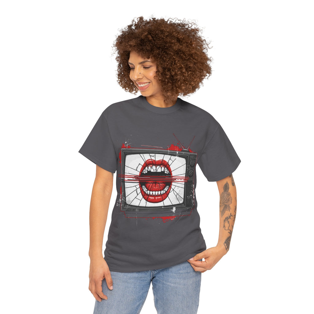 TV Screen with Screaming Mouth Graphic Tee — Retro Horror Punk T-Shirt