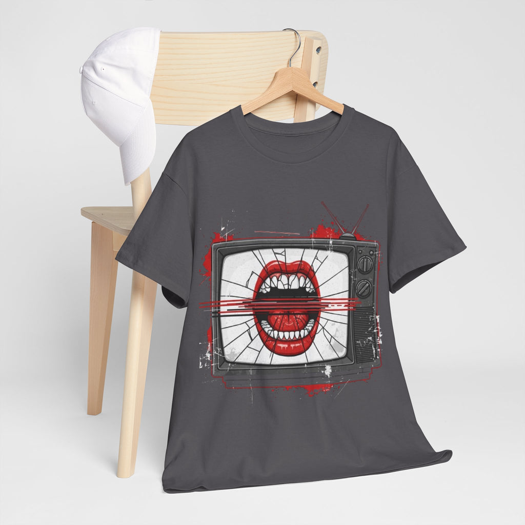 TV Screen with Screaming Mouth Graphic Tee — Retro Horror Punk T-Shirt