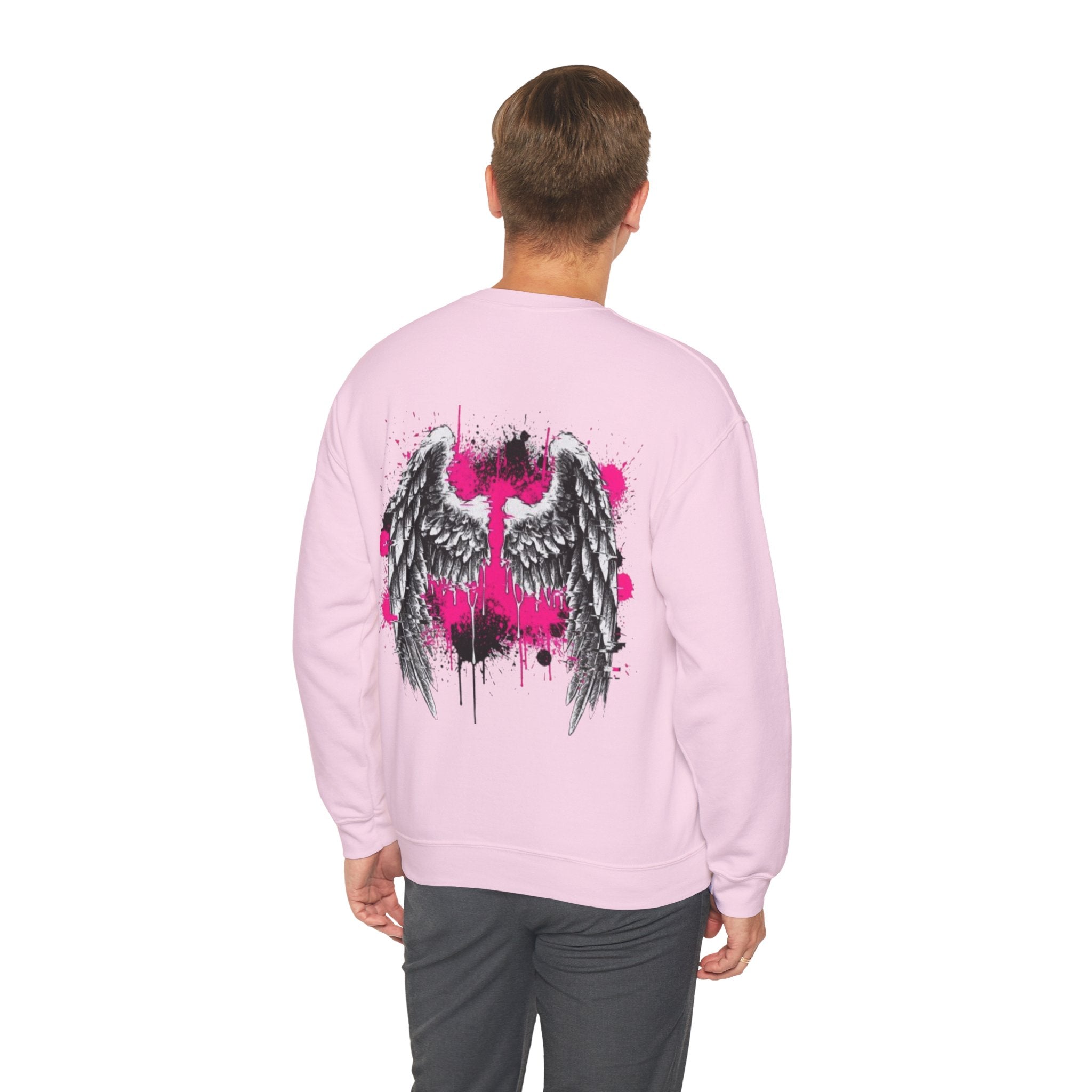 Angel Wings Crewneck Sweatshirt — Pink Graffiti Back Graphic