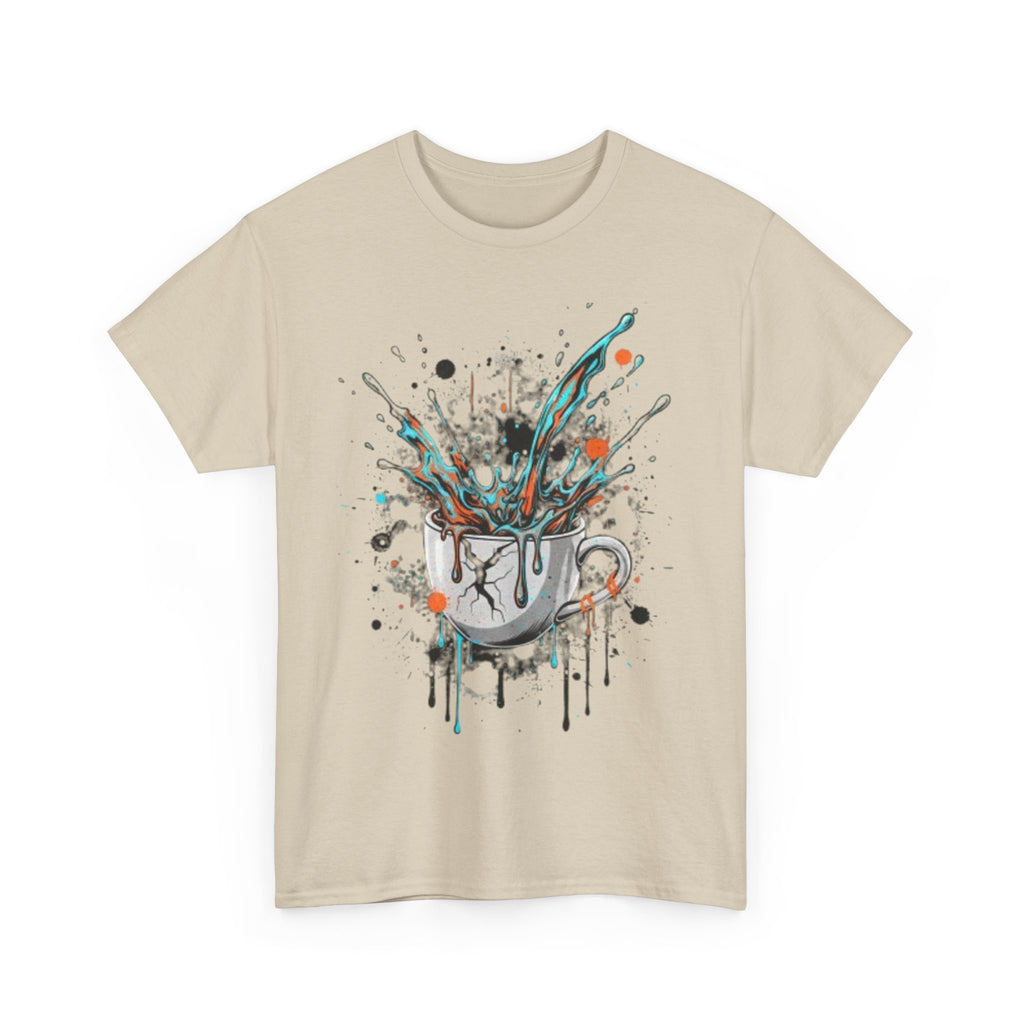 Artistic Splash Coffee Mug Tee — Paint Splatter Coffee Cup Graphic T-Shirt