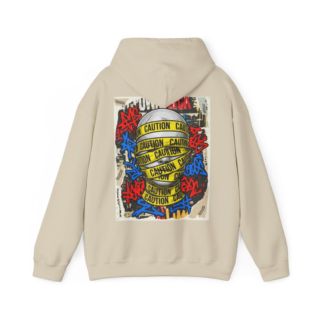 Caution Tape Skull Hoodie — Streetwear Graffiti Pullover