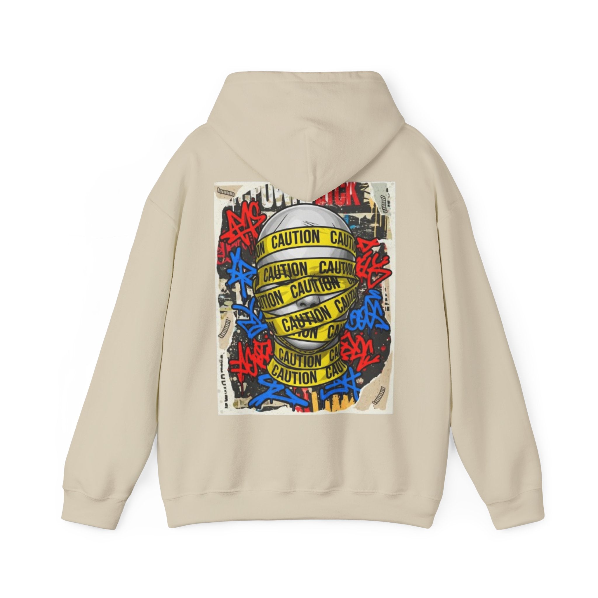 Caution Tape Skull Hoodie — Streetwear Graffiti Pullover