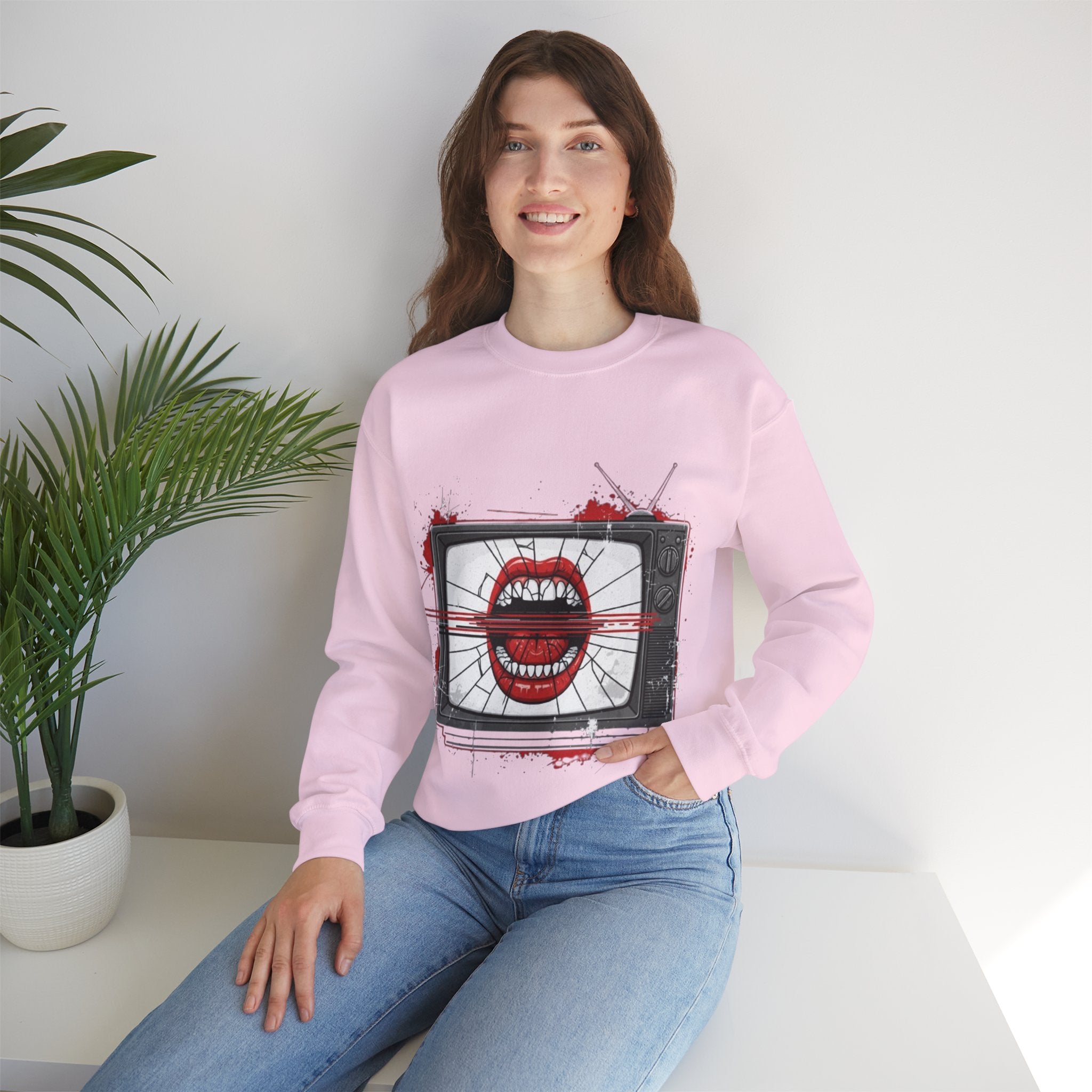 Graphic Sweatshirt — Retro TV with Screaming Mouth Design