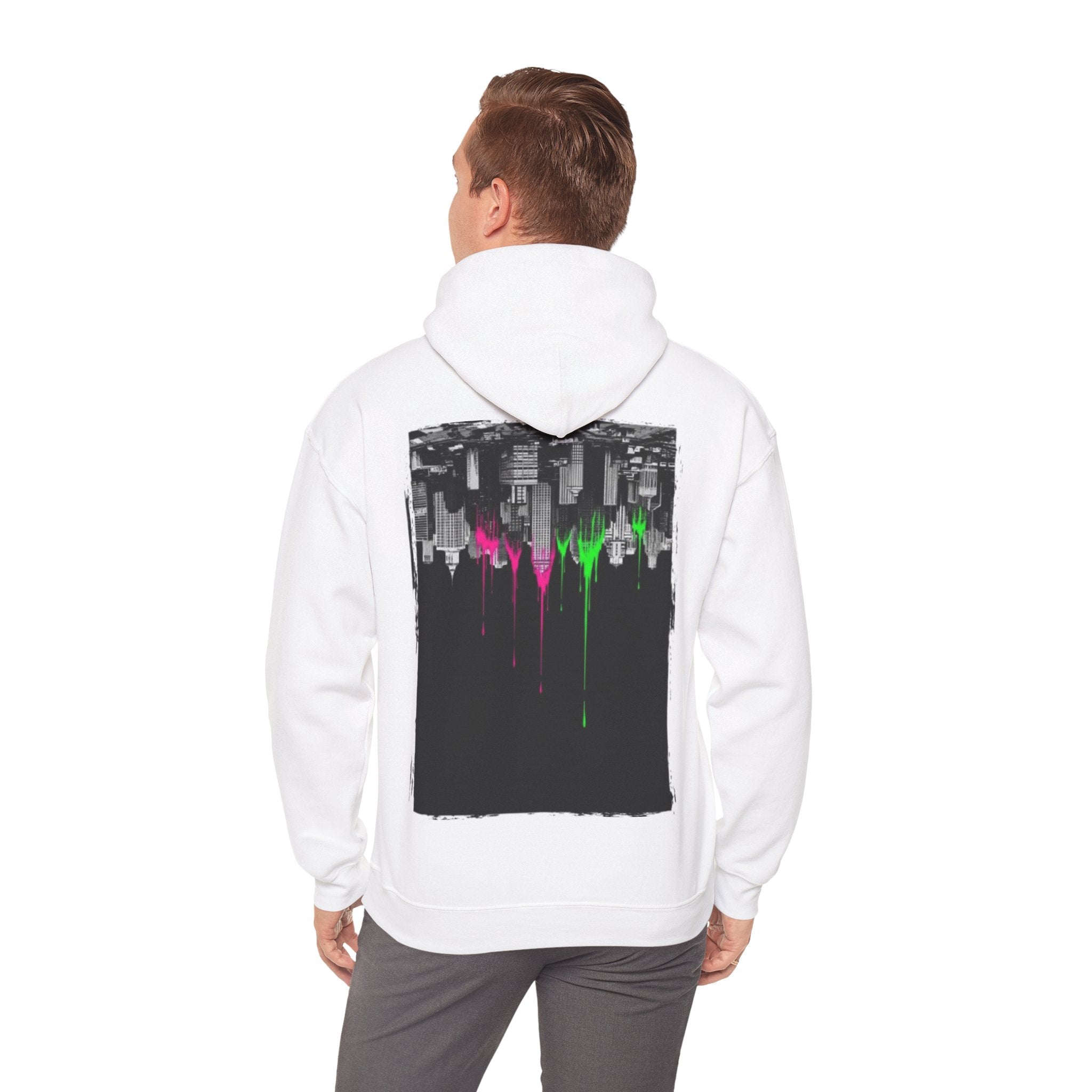 City Skyline Drip Hoodie — Neon Paint Urban Streetwear