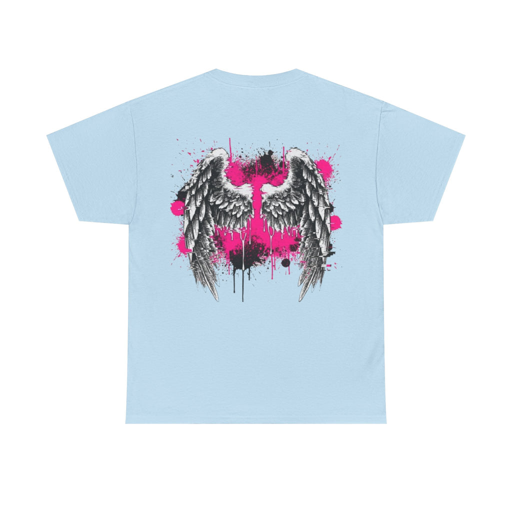T-Shirt — Grunge Angel Wings with Pink Paint Splatter