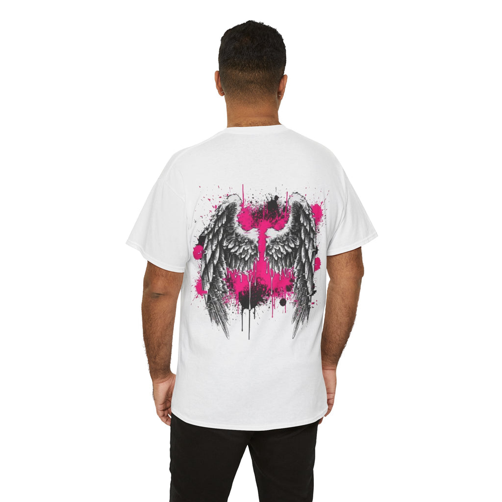 T-Shirt — Grunge Angel Wings with Pink Paint Splatter