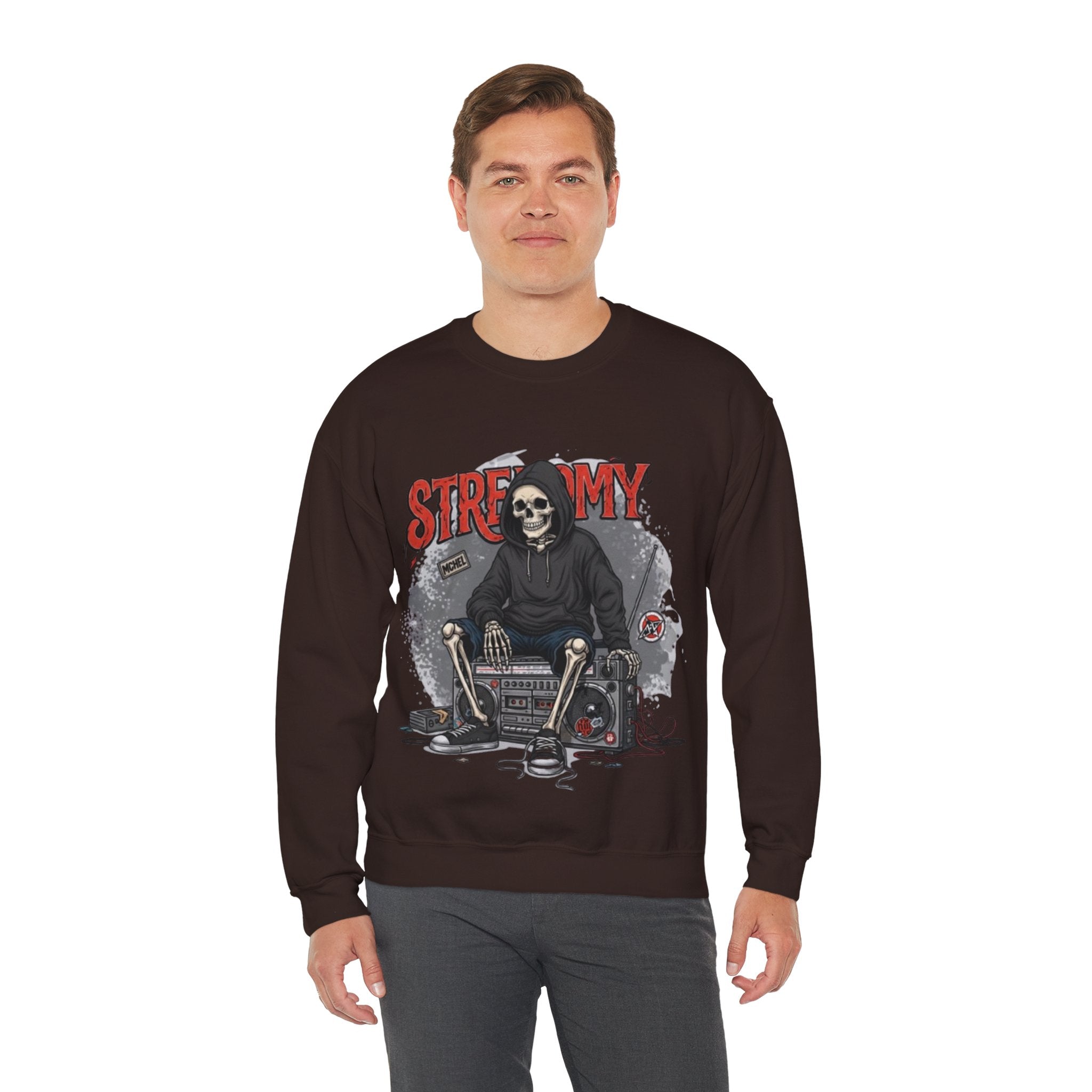Streamy Grim Reaper Crewneck Sweatshirt — Streaming Gamer Skull Hoodie Design