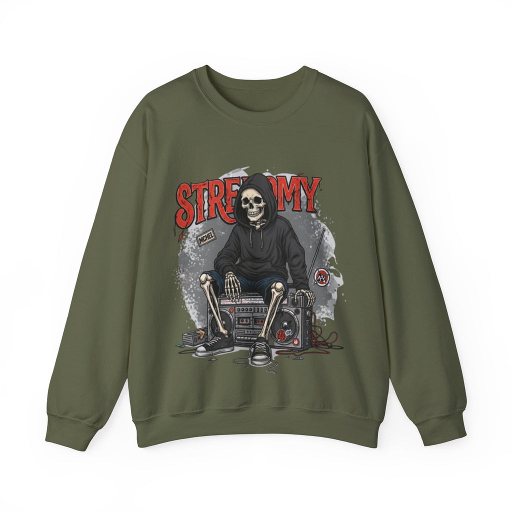 Streamy Grim Reaper Crewneck Sweatshirt — Streaming Gamer Skull Hoodie Design