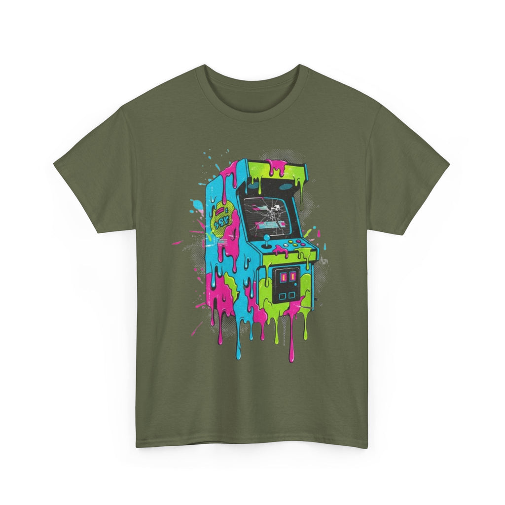 Arcade Machine Drip T-Shirt — Neon Retro Gaming Graphic Tee