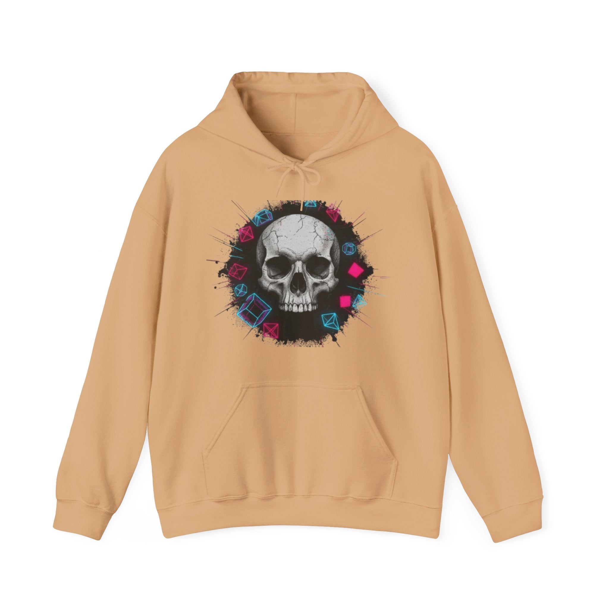 Skull Retro Vaporwave Hoodie — Neon 80s Skull Graphic Sweatshirt