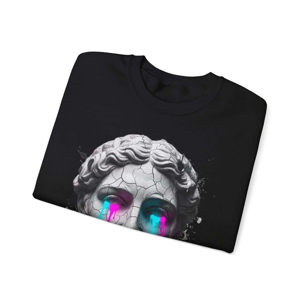 Statue Head Crewneck Sweatshirt — Neon Drip Greek Bust Graphic