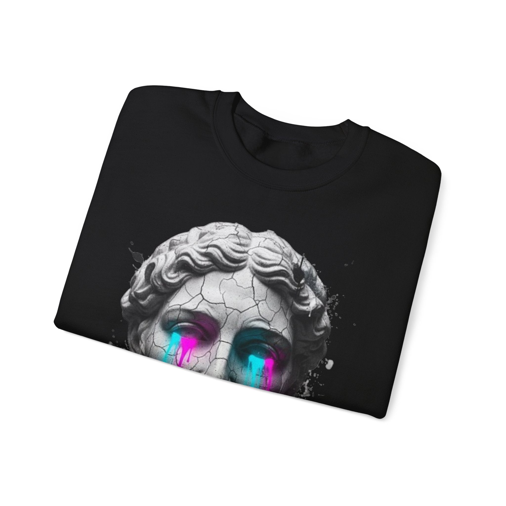 Statue Head Crewneck Sweatshirt — Neon Drip Greek Bust Graphic