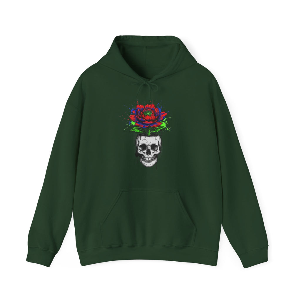 Skull with Bloom Hoodie — Gothic Rose Skull Graphic Pullover