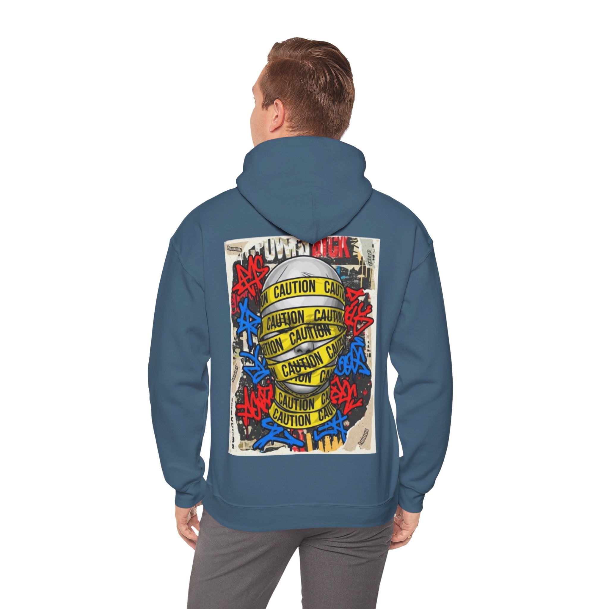 Caution Tape Skull Hoodie — Streetwear Graffiti Pullover