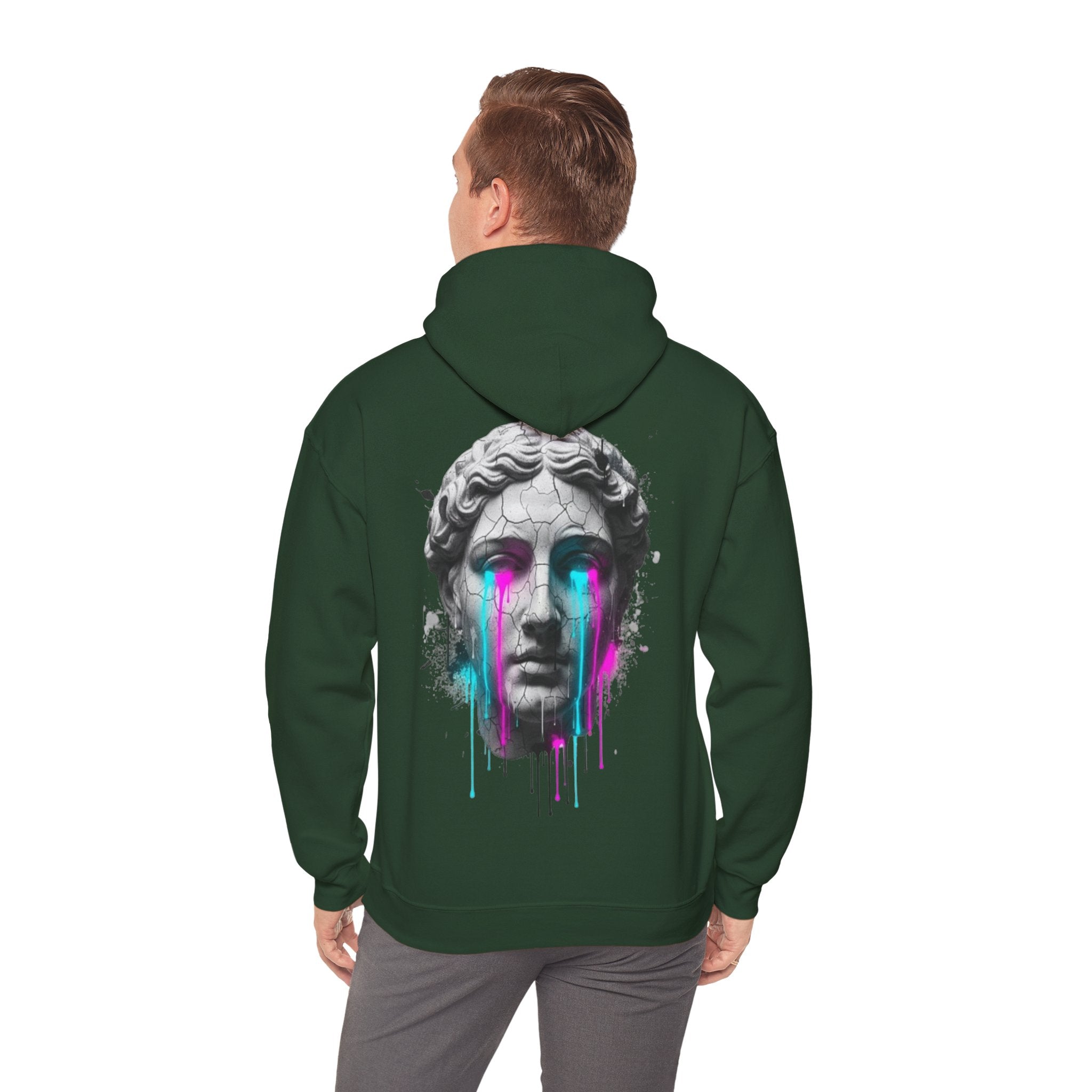 Statue Head Hoodie — Neon Drip Greek Bust Sweatshirt