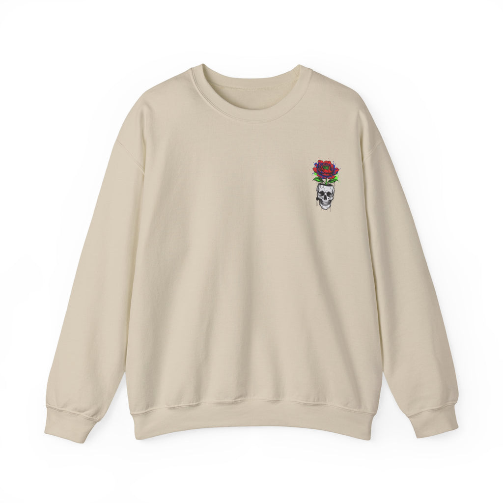 Skull with Red Rose Crewneck Sweatshirt
