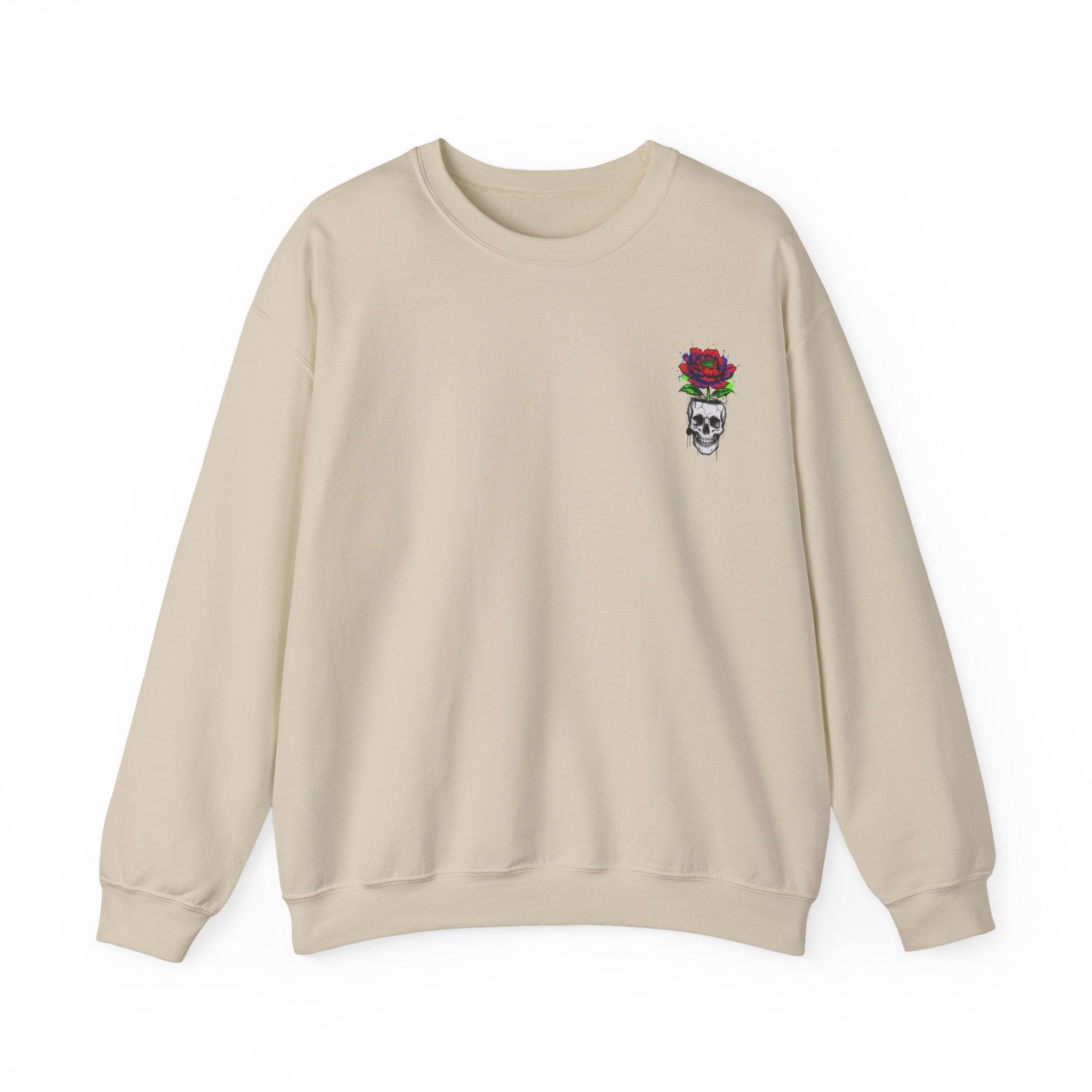 Skull with Red Rose Crewneck Sweatshirt
