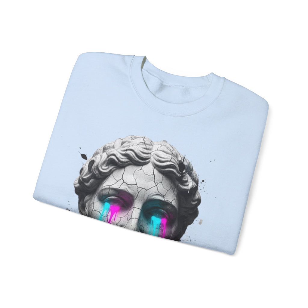 Statue Head Crewneck Sweatshirt — Neon Drip Greek Bust Graphic