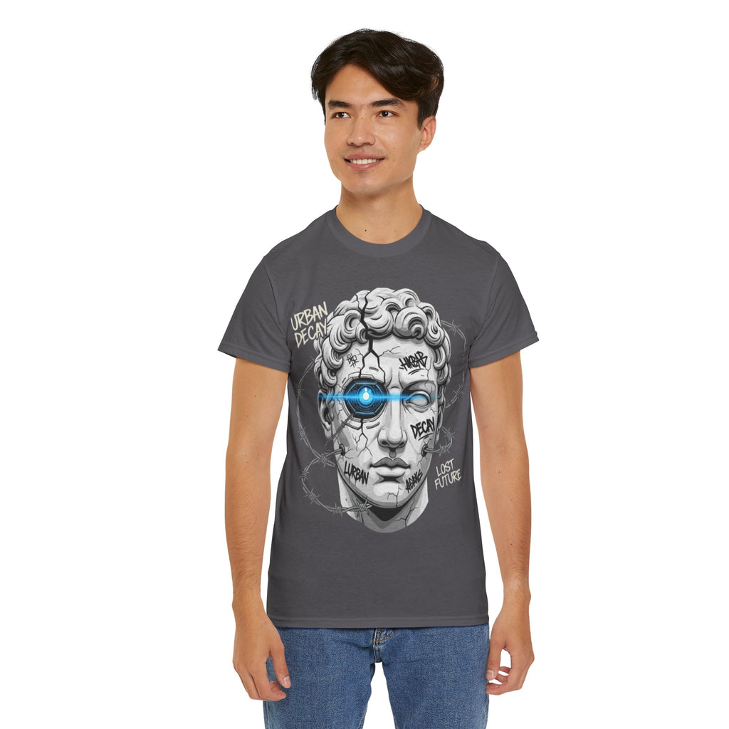 Statue Head Graphic Tee — 'Urban Decay' Cyberpunk Bust T-Shirt