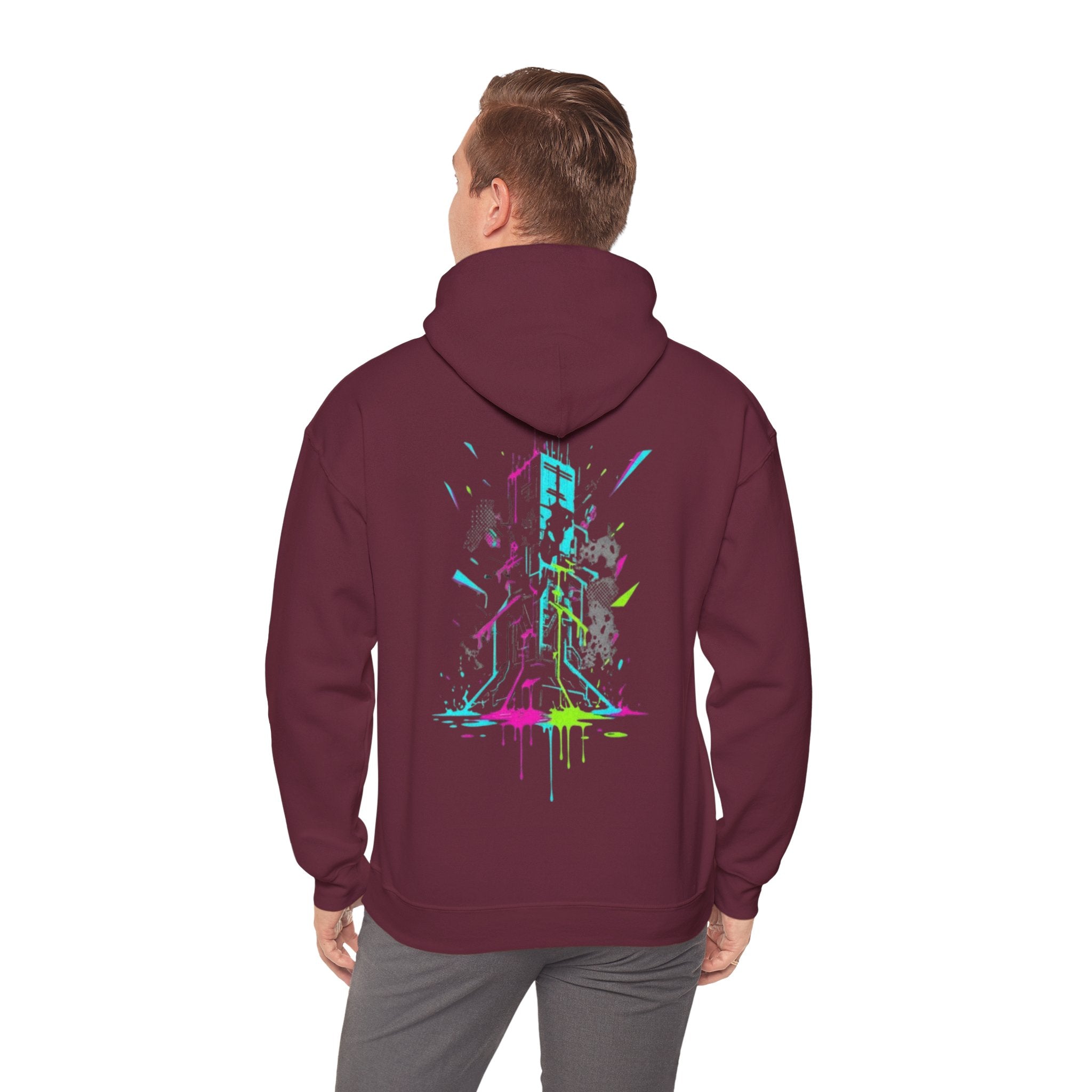 Retro Neon Arcade Hoodie — Pixel Tower Gaming Sweatshirt