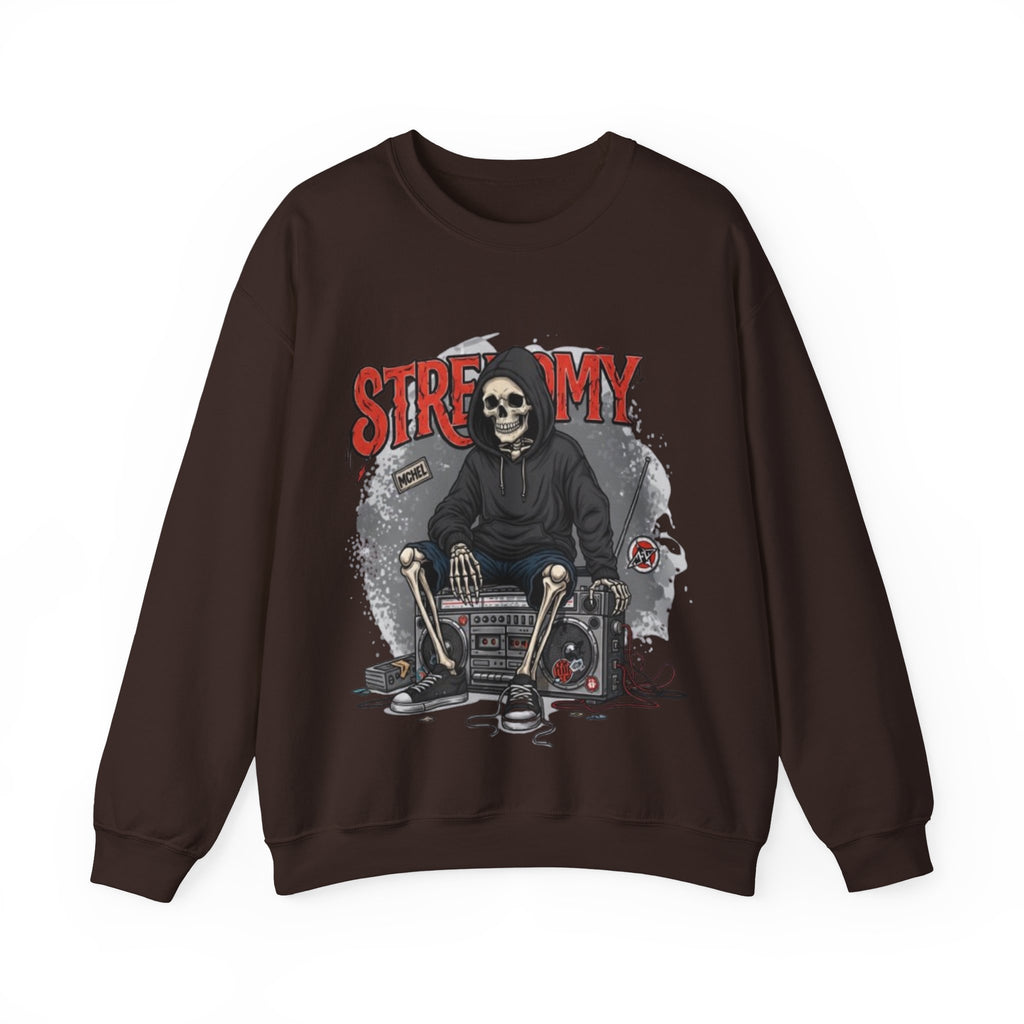 Streamy Grim Reaper Crewneck Sweatshirt — Streaming Gamer Skull Hoodie Design
