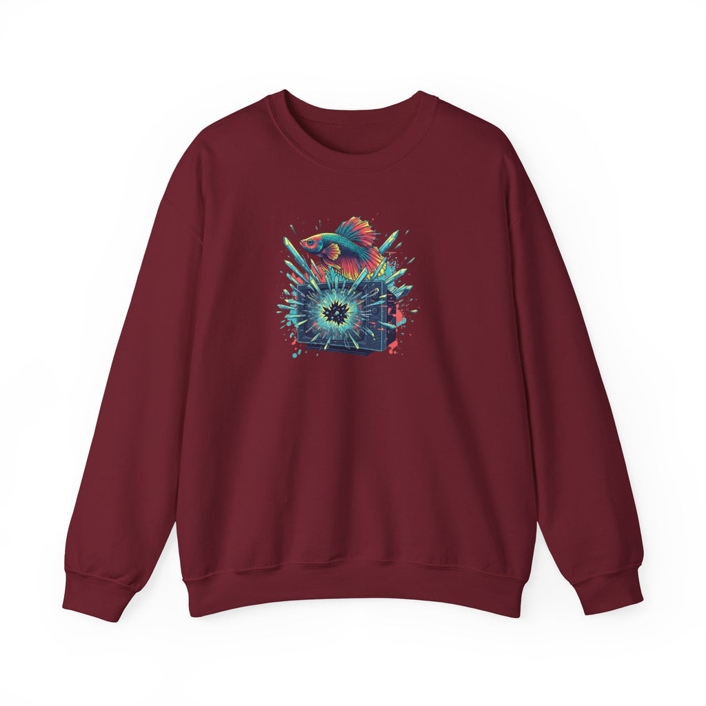 Cosmic Hummingbird Crewneck Sweatshirt — Neon Floral Burst Graphic