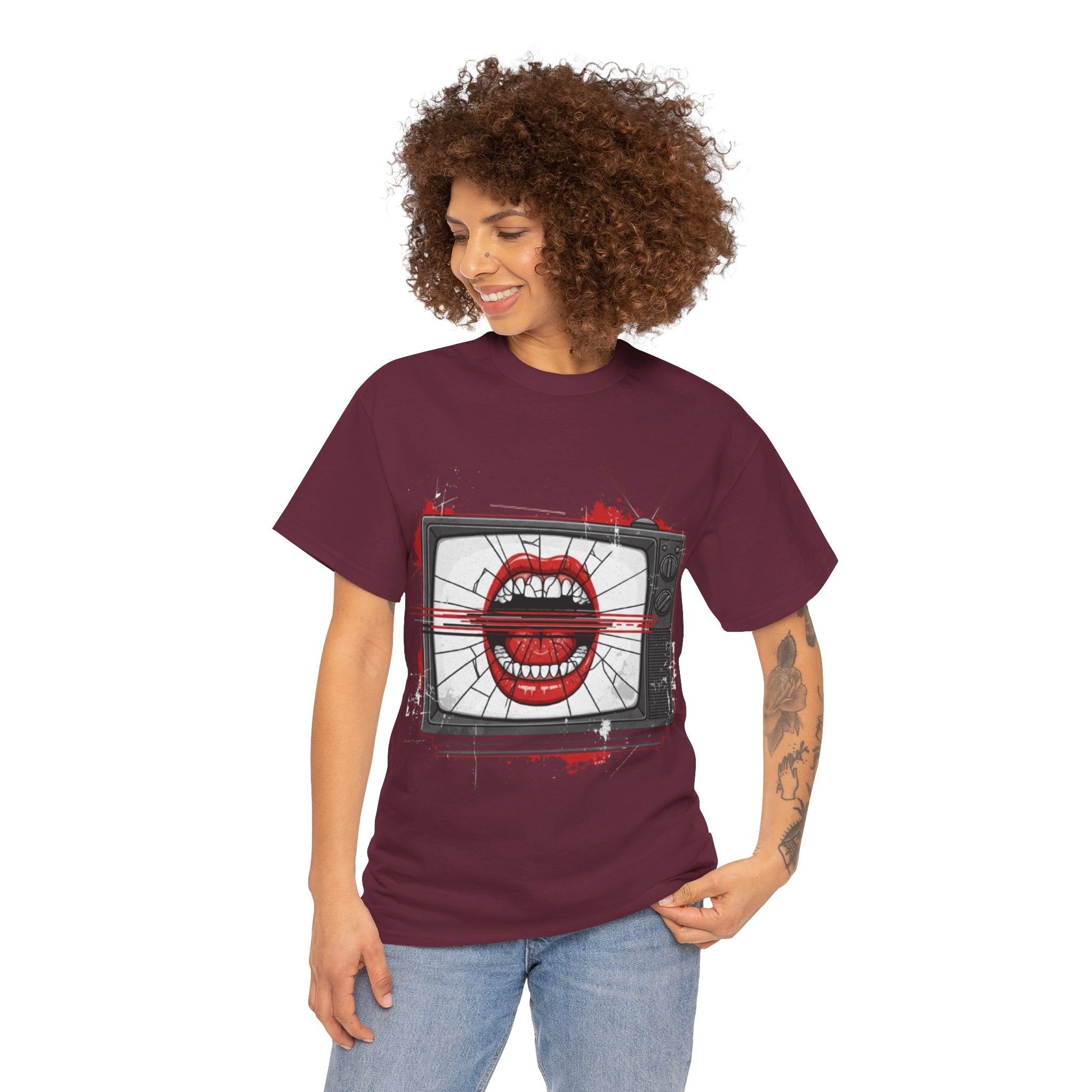 TV Screen with Screaming Mouth Graphic Tee — Retro Horror Punk T-Shirt