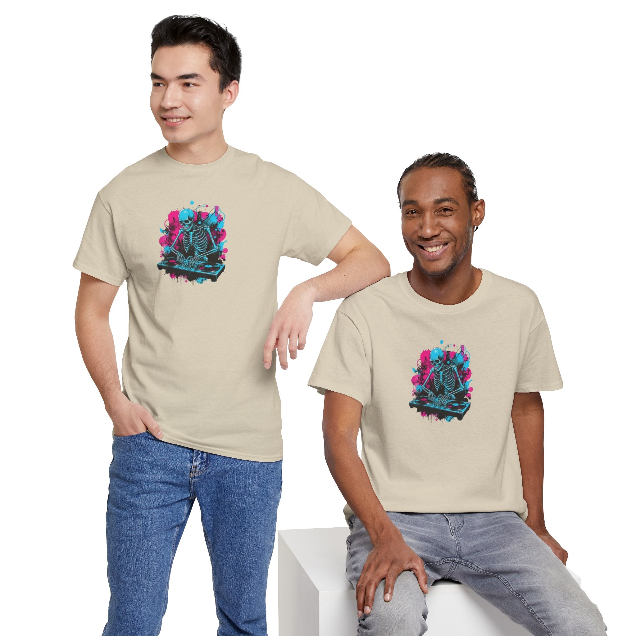 Neon Skeleton Synthwave Tee — Retro Vaporwave Skull Graphic T-Shirt