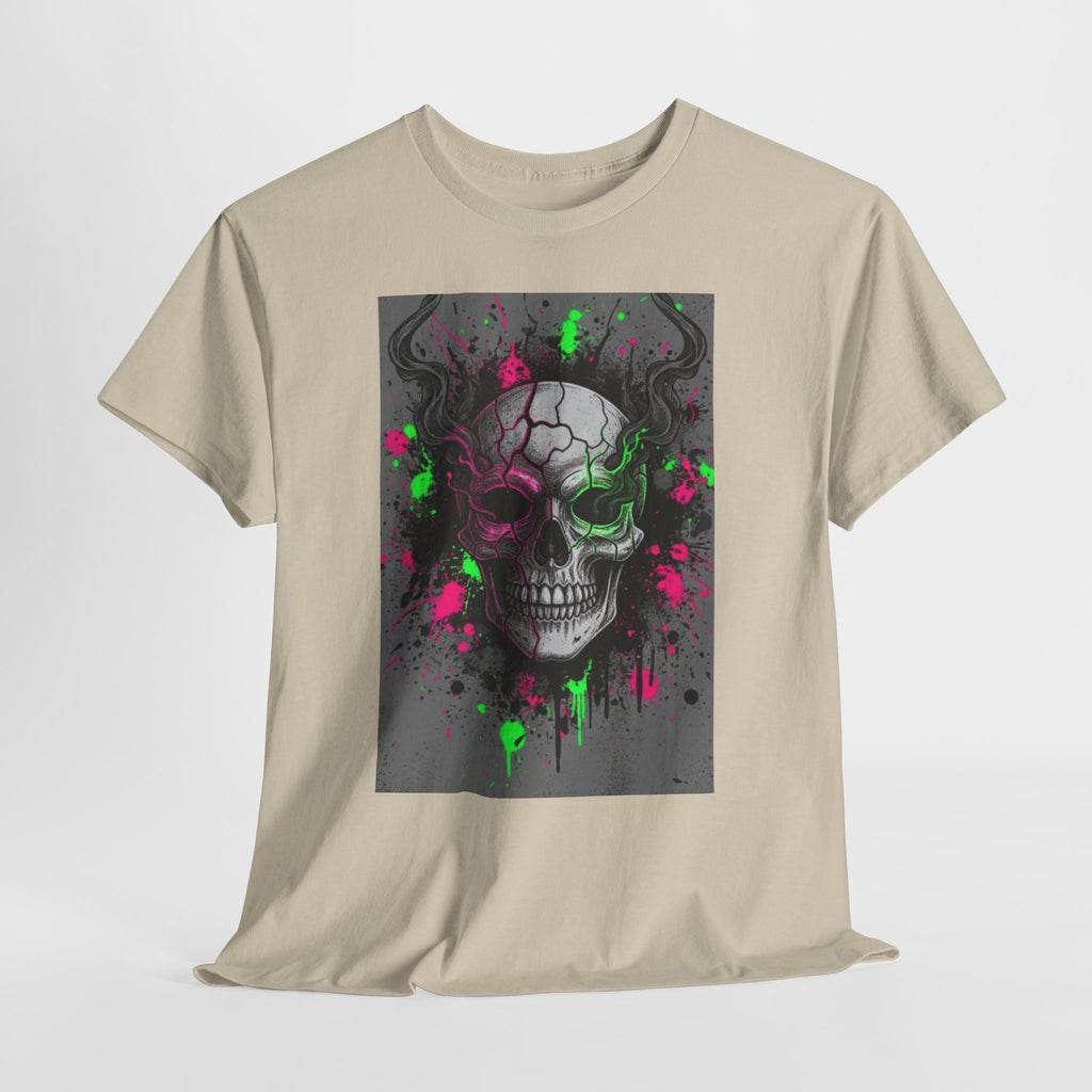 Skull Graffiti T‑Shirt — Neon Green & Pink Drip Skull Tee