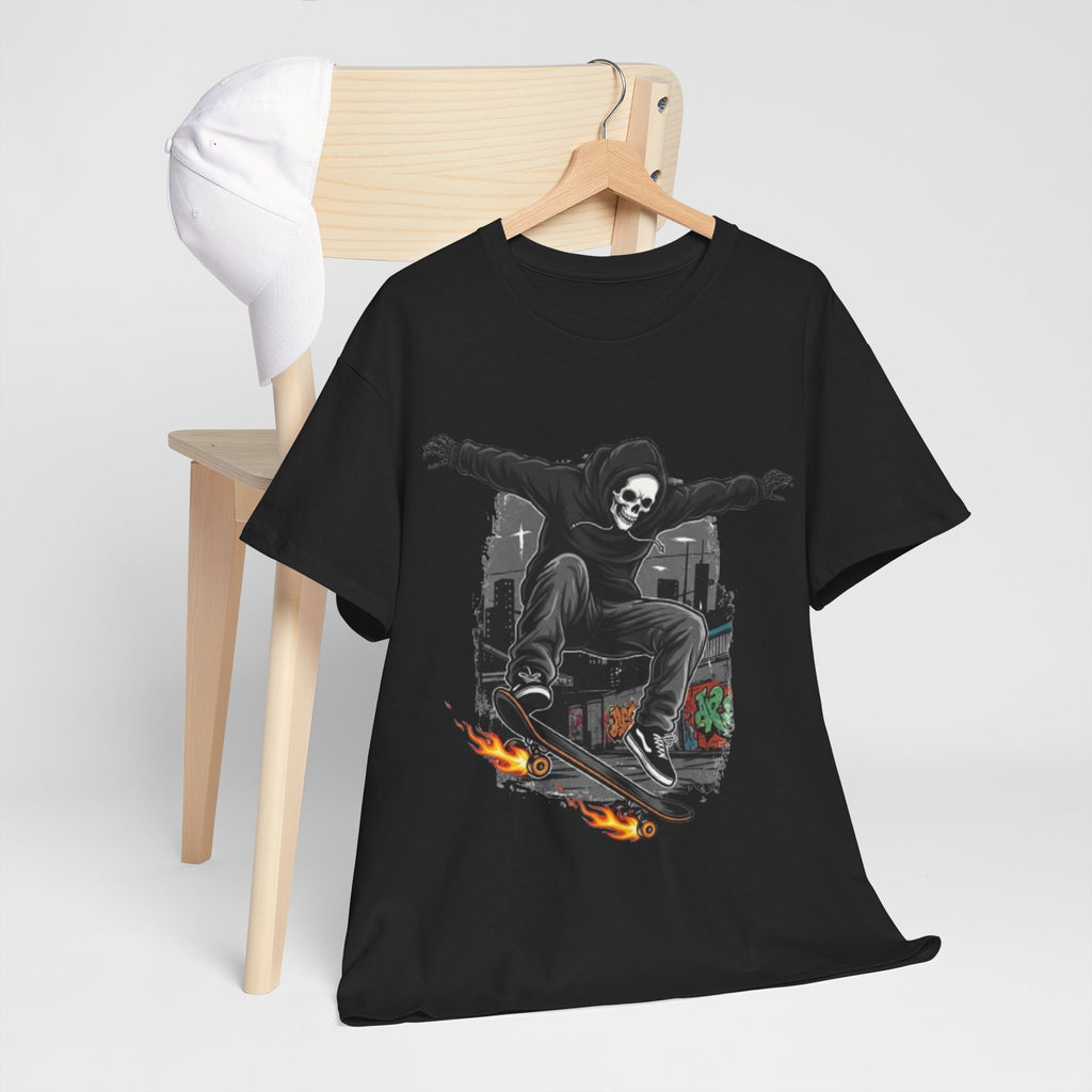 Skull Skateboarder T‑Shirt — Grim Reaper Skateboarding Graphic Tee