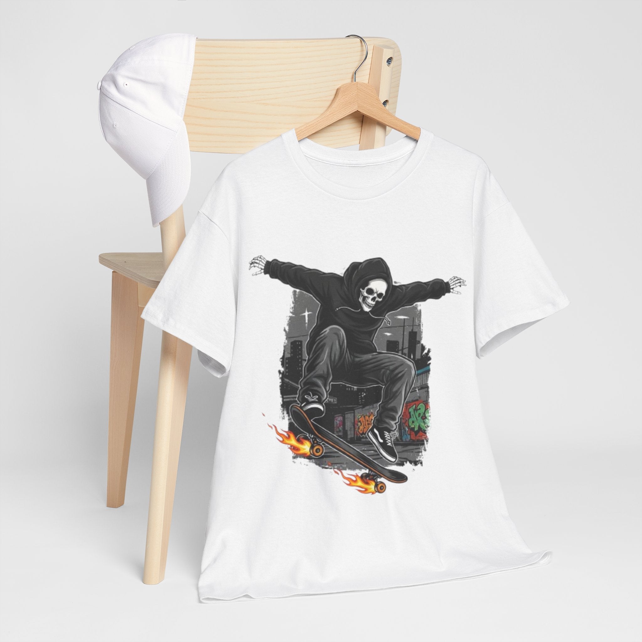 Skull Skateboarder T‑Shirt — Grim Reaper Skateboarding Graphic Tee