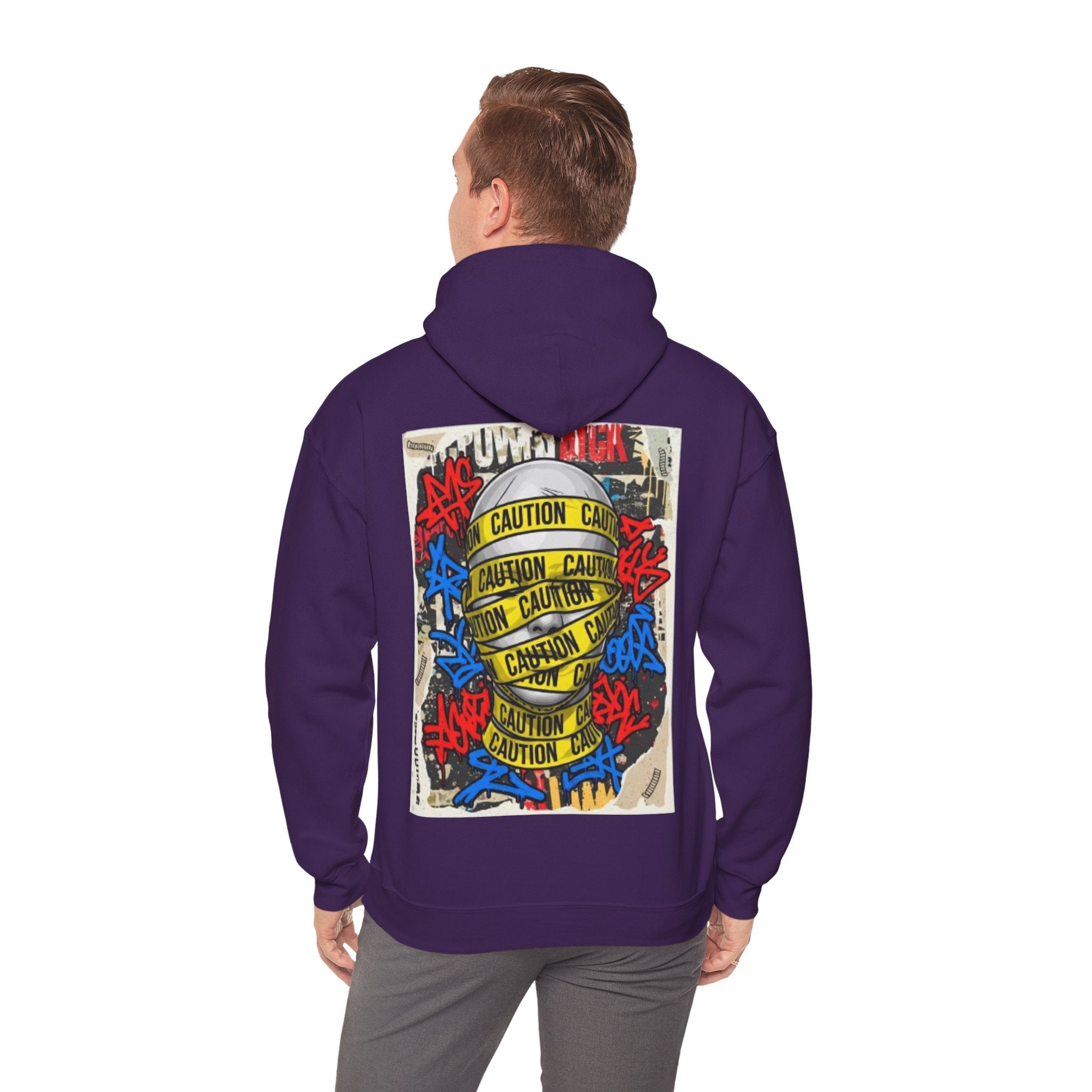 Caution Tape Skull Hoodie — Streetwear Graffiti Pullover