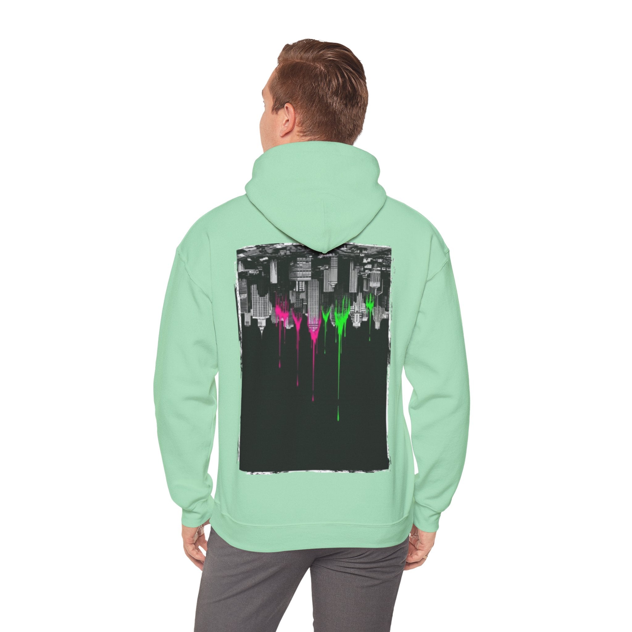 City Skyline Drip Hoodie — Neon Paint Urban Streetwear