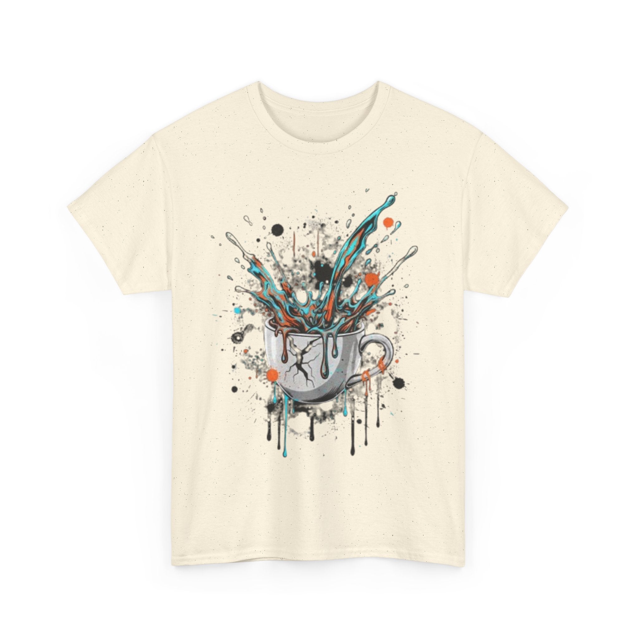 Artistic Splash Coffee Mug Tee — Paint Splatter Coffee Cup Graphic T-Shirt