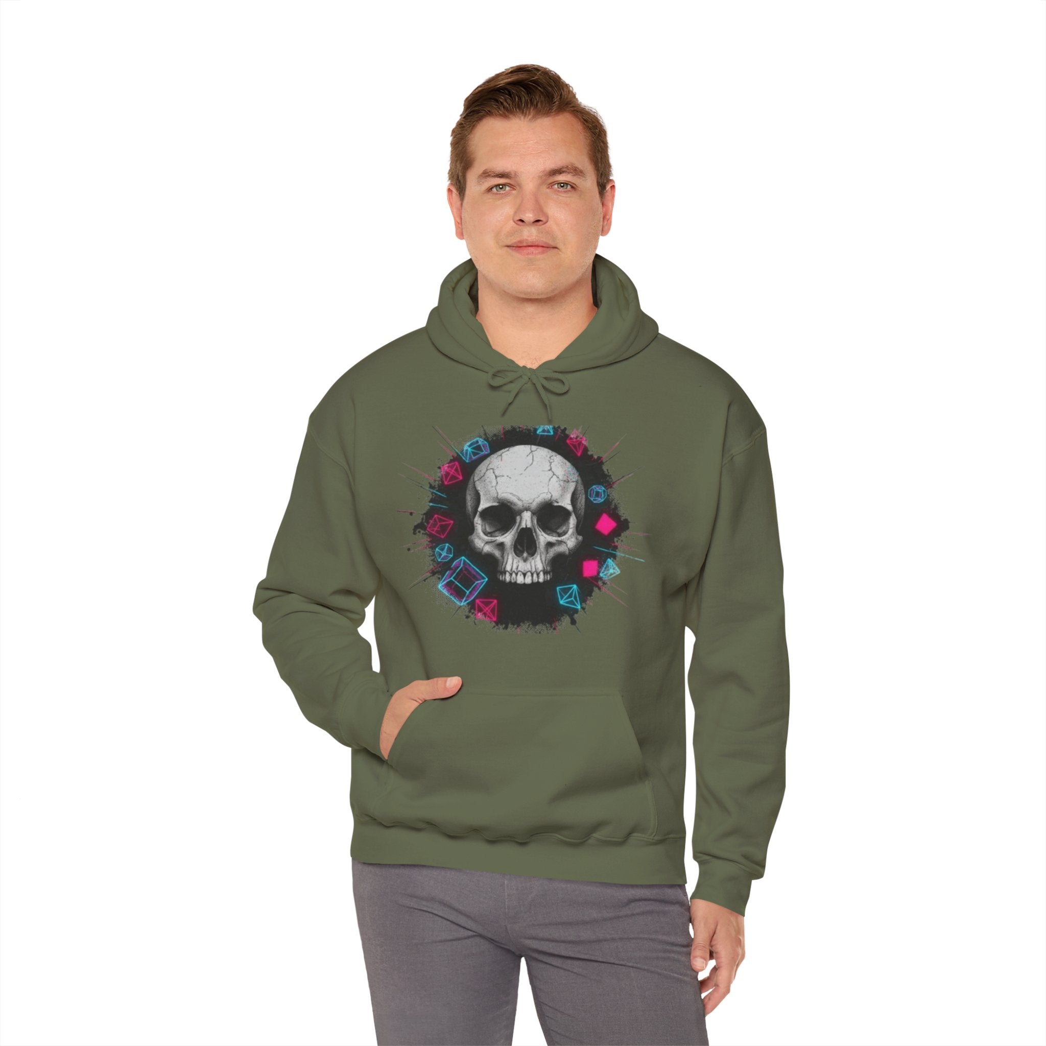 Skull Retro Vaporwave Hoodie — Neon 80s Skull Graphic Sweatshirt