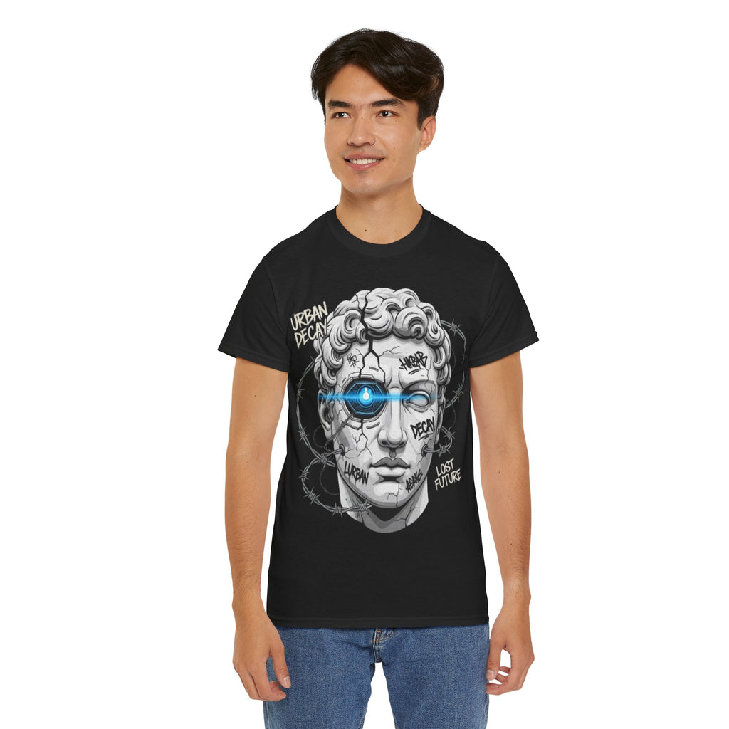 Statue Head Graphic Tee — 'Urban Decay' Cyberpunk Bust T-Shirt
