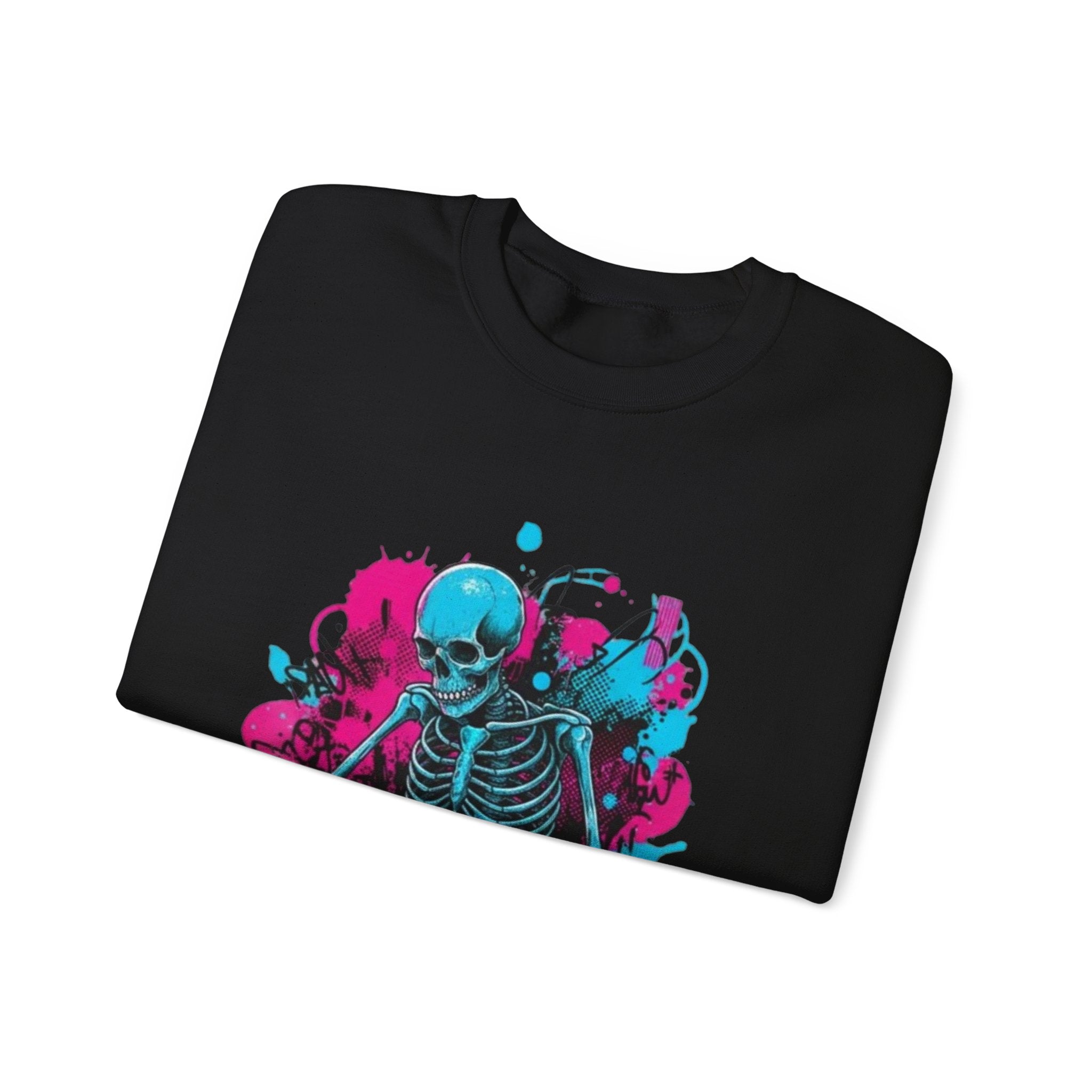 DJ Skeleton Crewneck Sweatshirt – Neon Skull DJ Graphic Pullover