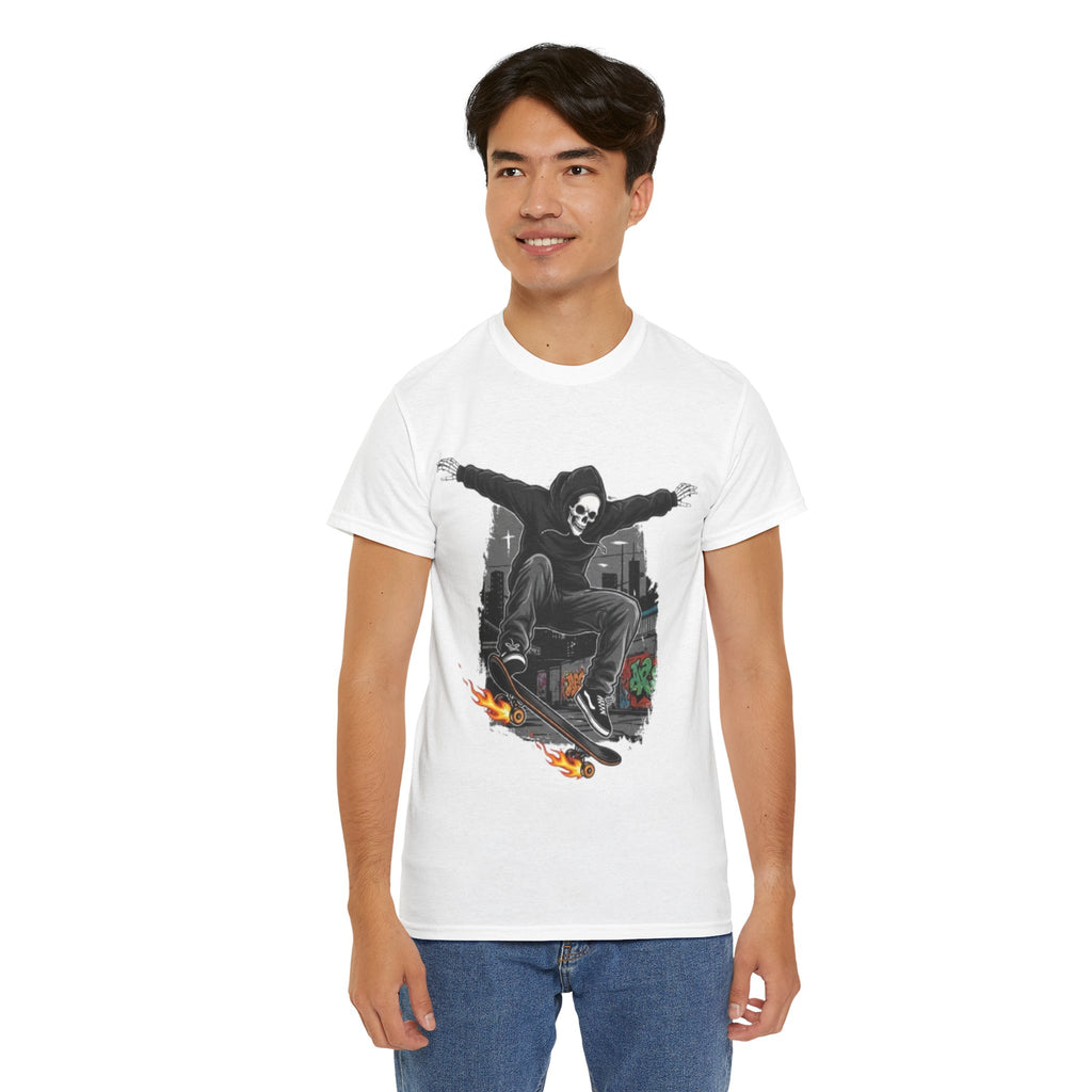 Skull Skateboarder T‑Shirt — Grim Reaper Skateboarding Graphic Tee