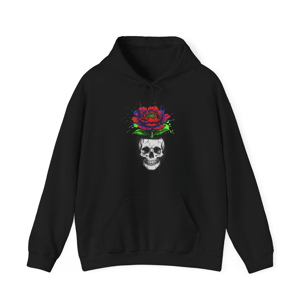 Skull with Bloom Hoodie — Gothic Rose Skull Graphic Pullover