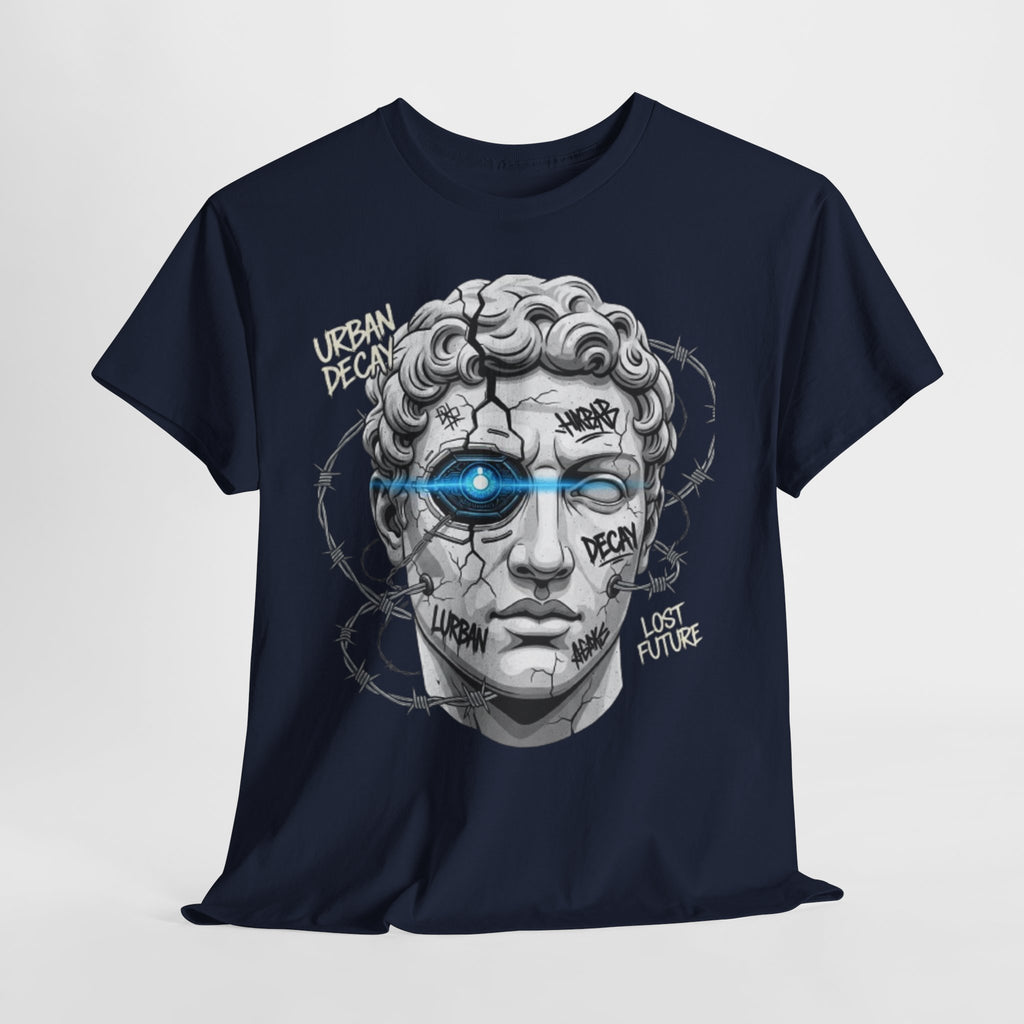 Statue Head Graphic Tee — 'Urban Decay' Cyberpunk Bust T-Shirt