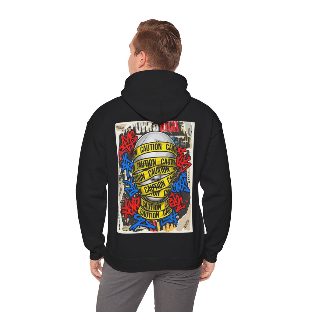 Caution Tape Skull Hoodie — Streetwear Graffiti Pullover