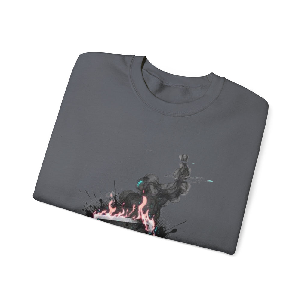 Burning Polaroid Crewneck Sweatshirt — Vintage Photo Flame Graphic