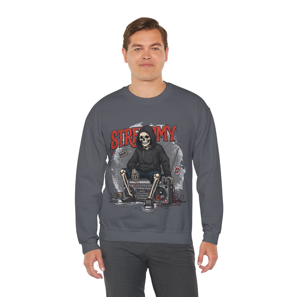 Streamy Grim Reaper Crewneck Sweatshirt — Streaming Gamer Skull Hoodie Design